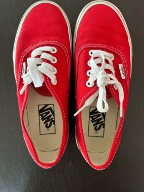 Vans Red Canvas Low-Top Sneakers with White Laces